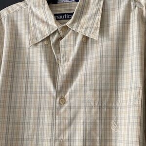 Nautica Men's Light Tan Plaid Button-Down Shirt